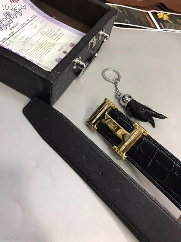 HERMES皮帶 A級進口鱷魚肚皮 全手工包邊 高品質 愛馬仕男腰帶  hgh1934